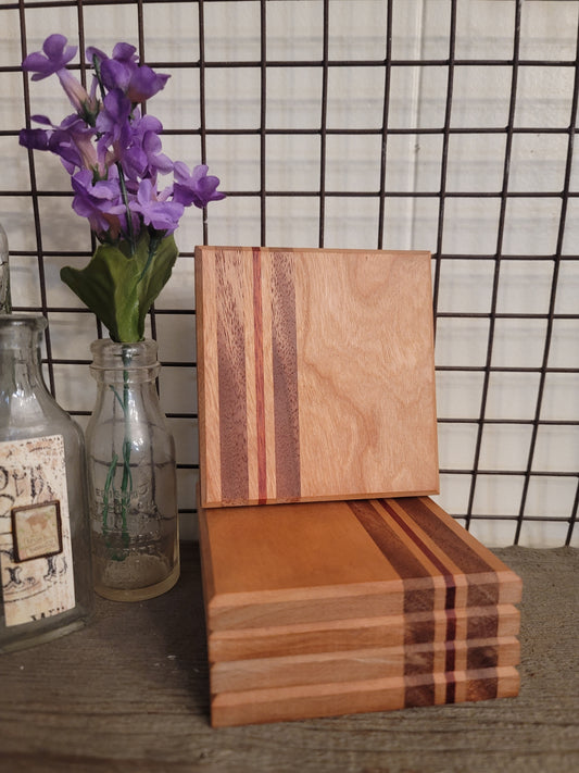 Coasters - Set of 5 - Cherry, Mahogany, and Blood Wood
