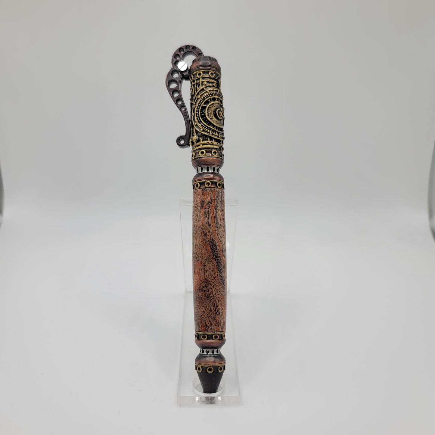 Steampunk Pen - Antique Brass/Oil Rubbed Bronze - Orange/Black Maple Burl Wood