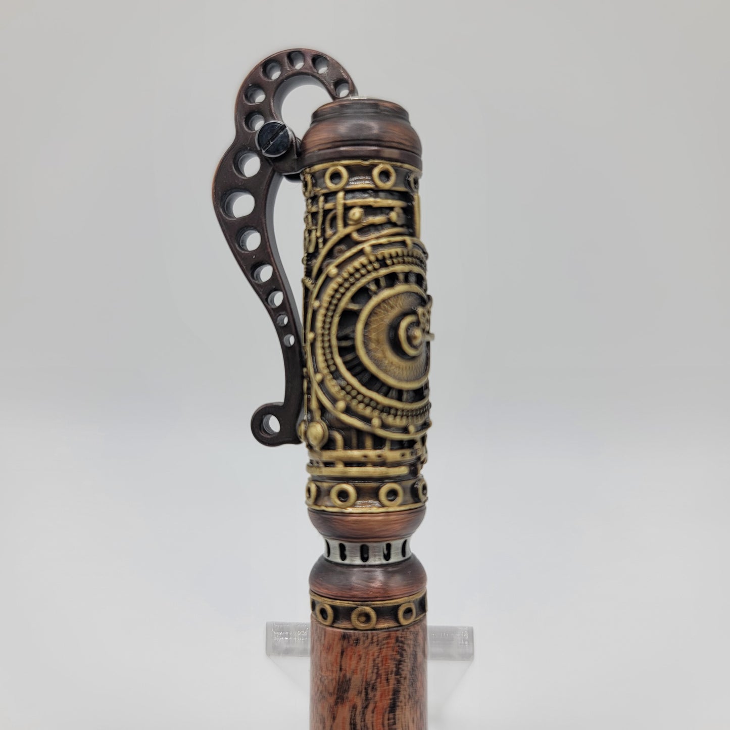 Steampunk Pen - Antique Brass/Oil Rubbed Bronze - Orange/Black Maple Burl Wood
