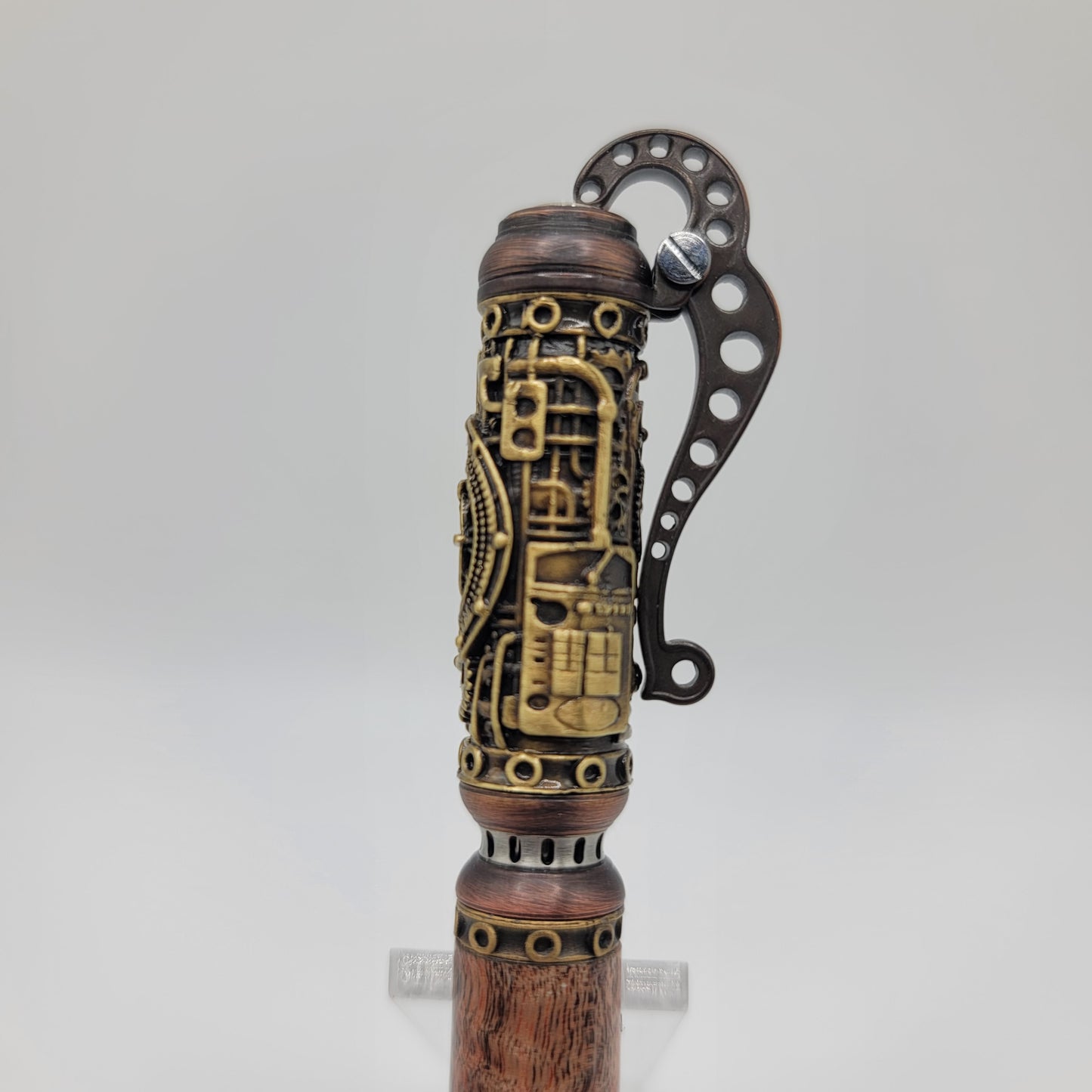 Steampunk Pen - Antique Brass/Oil Rubbed Bronze - Orange/Black Maple Burl Wood