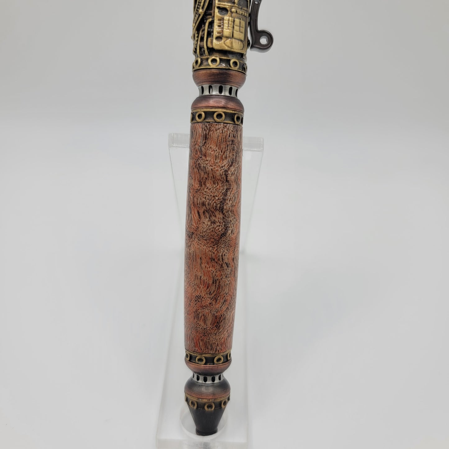 Steampunk Pen - Antique Brass/Oil Rubbed Bronze - Orange/Black Maple Burl Wood