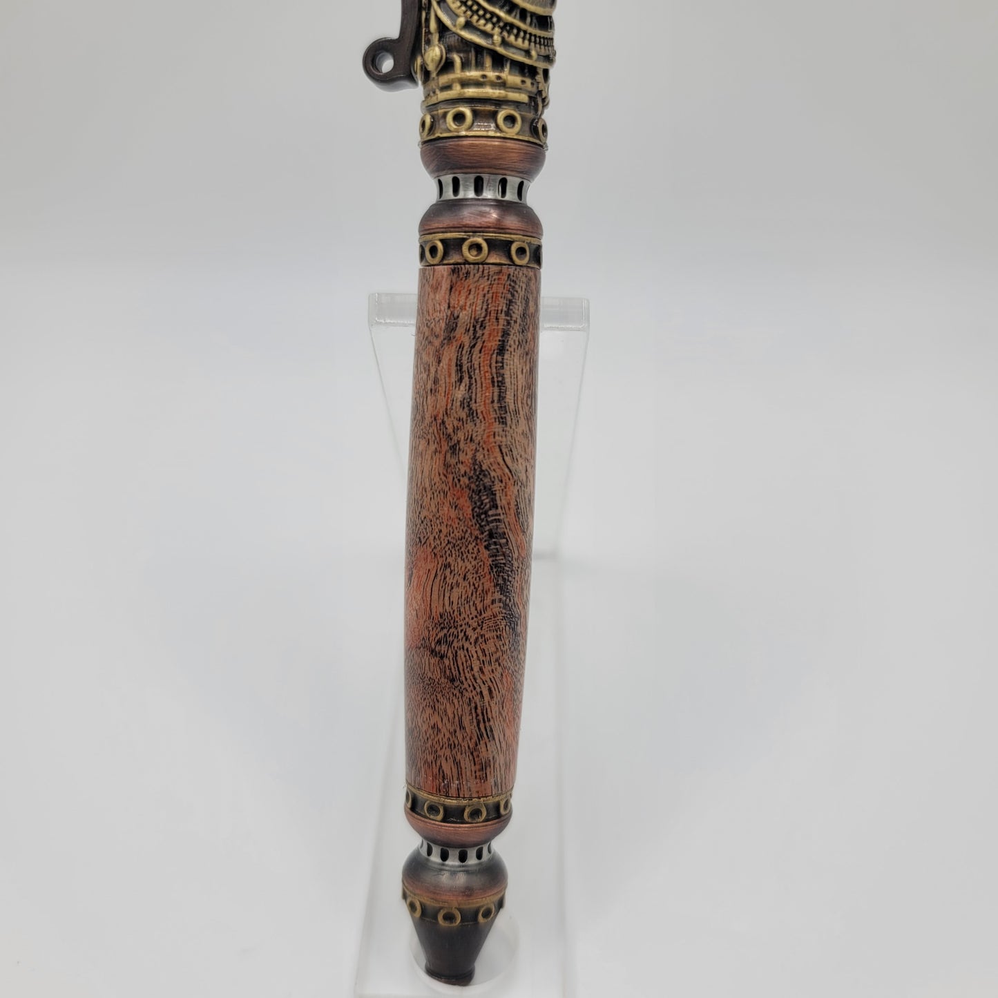 Steampunk Pen - Antique Brass/Oil Rubbed Bronze - Orange/Black Maple Burl Wood