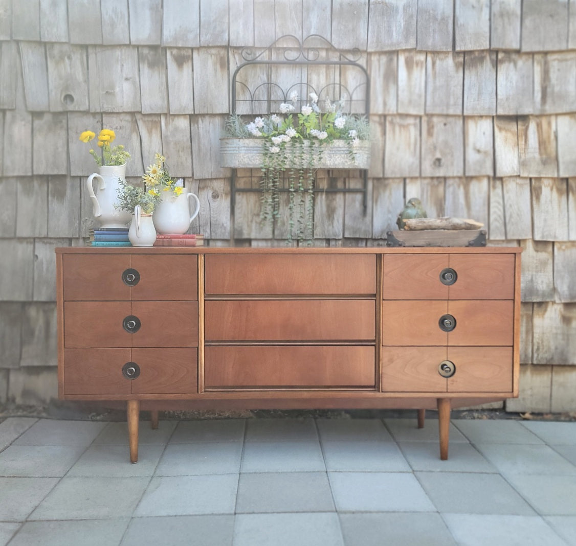 lee mid-century modern wood dresser Lee Mid-Century Modern Wood Dresser 6-Drawer Wide Dresser / Caramel