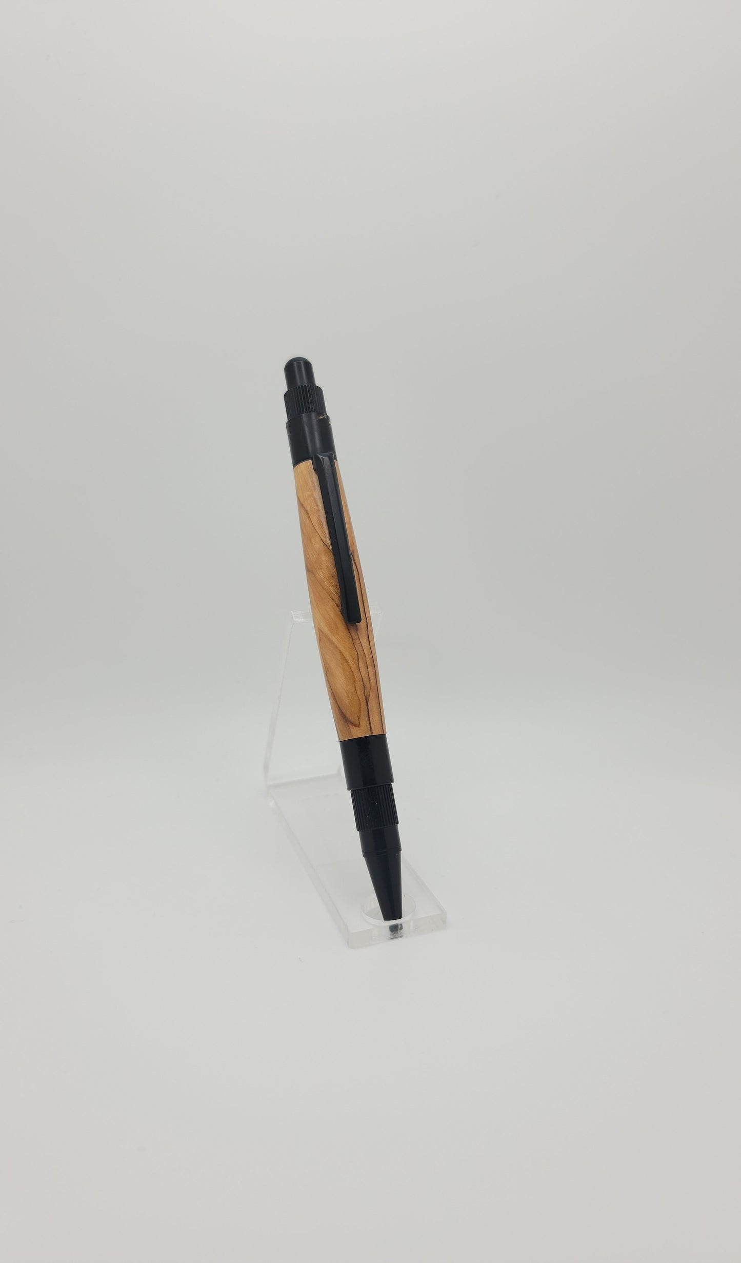 Stratus Click Pen - Black Enamel - Highly Figured Olive Wood