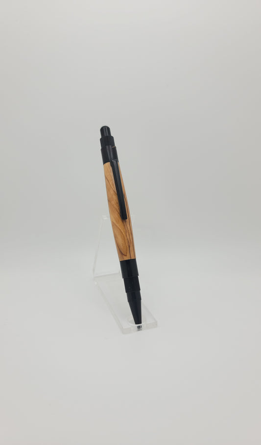 Stratus Click Pen - Black Enamel - Highly Figured Olive Wood