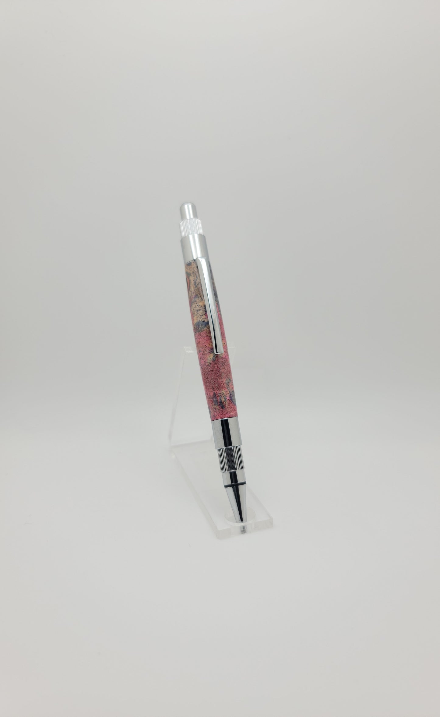 Stratus Click Pen - Chrome - Pink & Blue Maple Burl