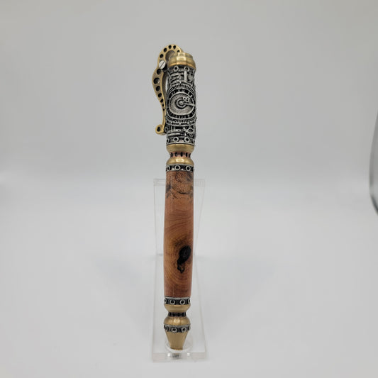 Steampunk Pen - Antique Pewter/Antique Brass - Black/Gold Maple Burl Wood