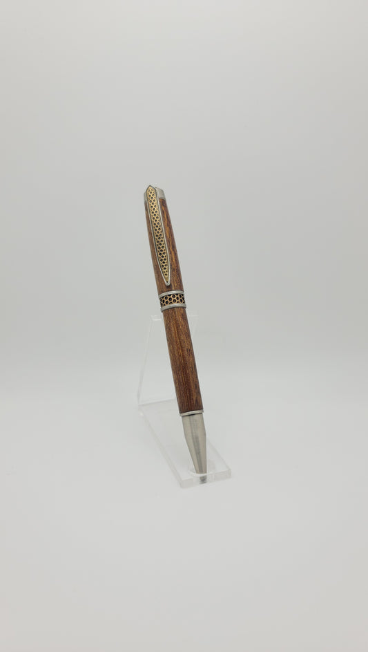 Honeycomb Twist Pen - Antique Brass with Pewter -Mahogony Wood