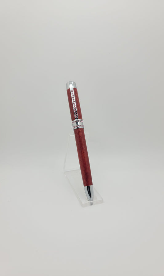 Princess Twist Pen - Silver w/Pink Crystals - Blood Wood