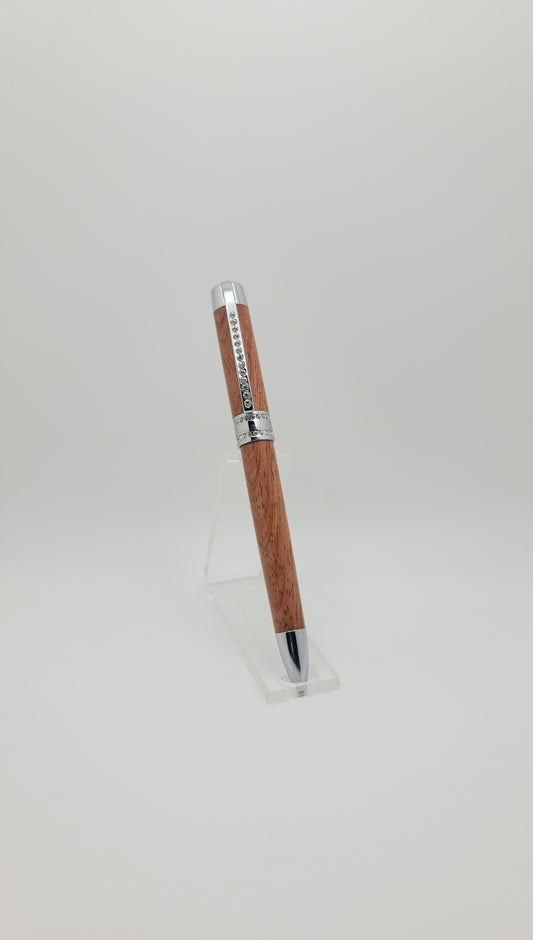 Princess Twist Pen - Silver w/Clear Crystals - Mahogony Wood